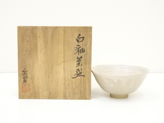 JAPANESE TEA CEREMONY / TEA BOWL CHAWAN / WITE GLAZE 